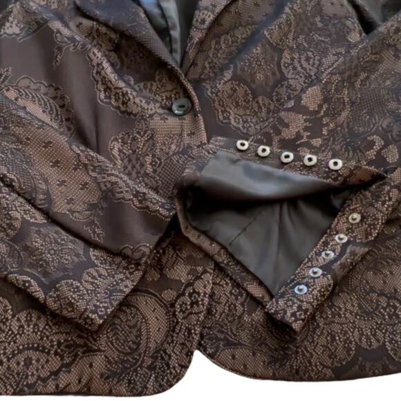 Rafaella Blazer Brown Black Lace Overlay Flap Pockets Career Jacket Size 12 - Picture 9 of 12